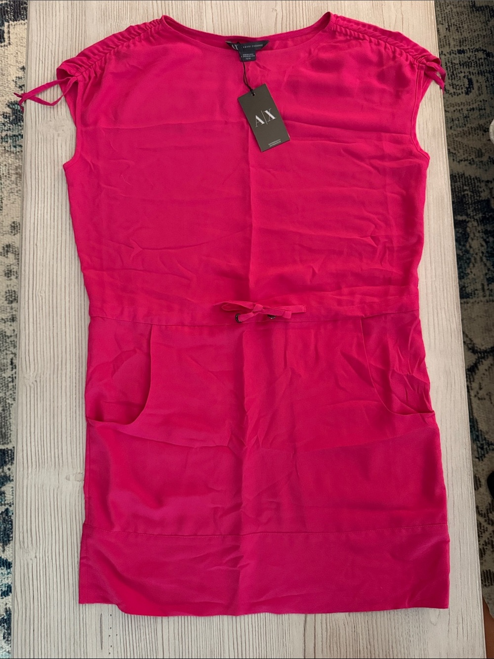 A/X Armani Exchange Hot Pink Short Sleeve Drawstring Mini Dress